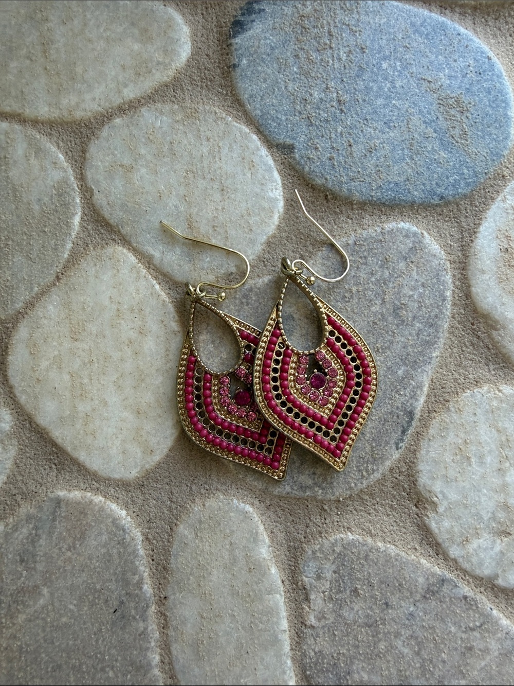 Gold-Tone Pink Teardrop Dangle Earrings - Women Jewelry